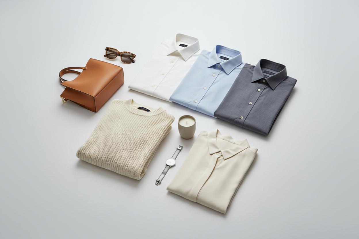 Great, can you add a few accessories like sunglasses and a leather bag? Also womens clothing items